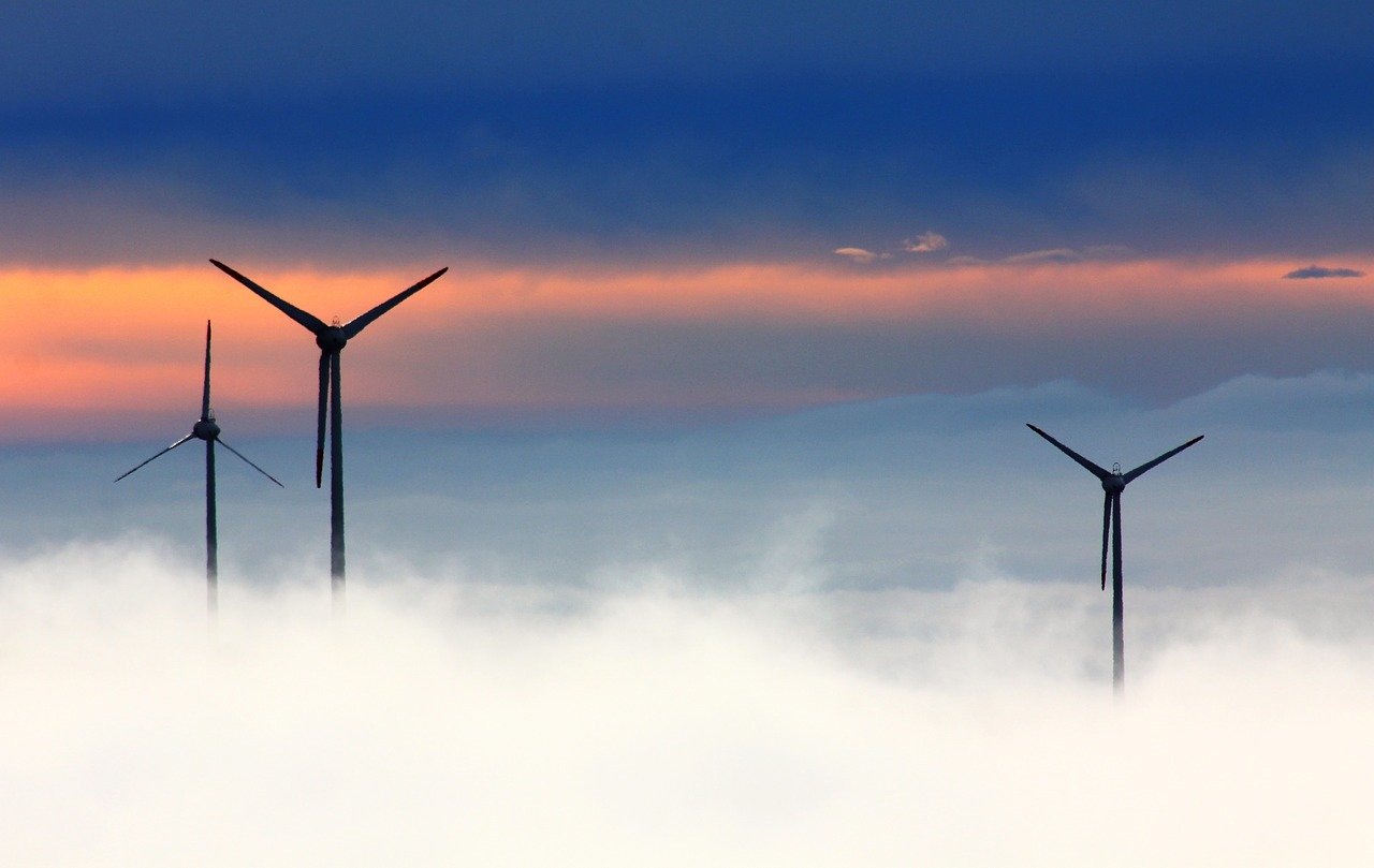Wind turbines above the fog